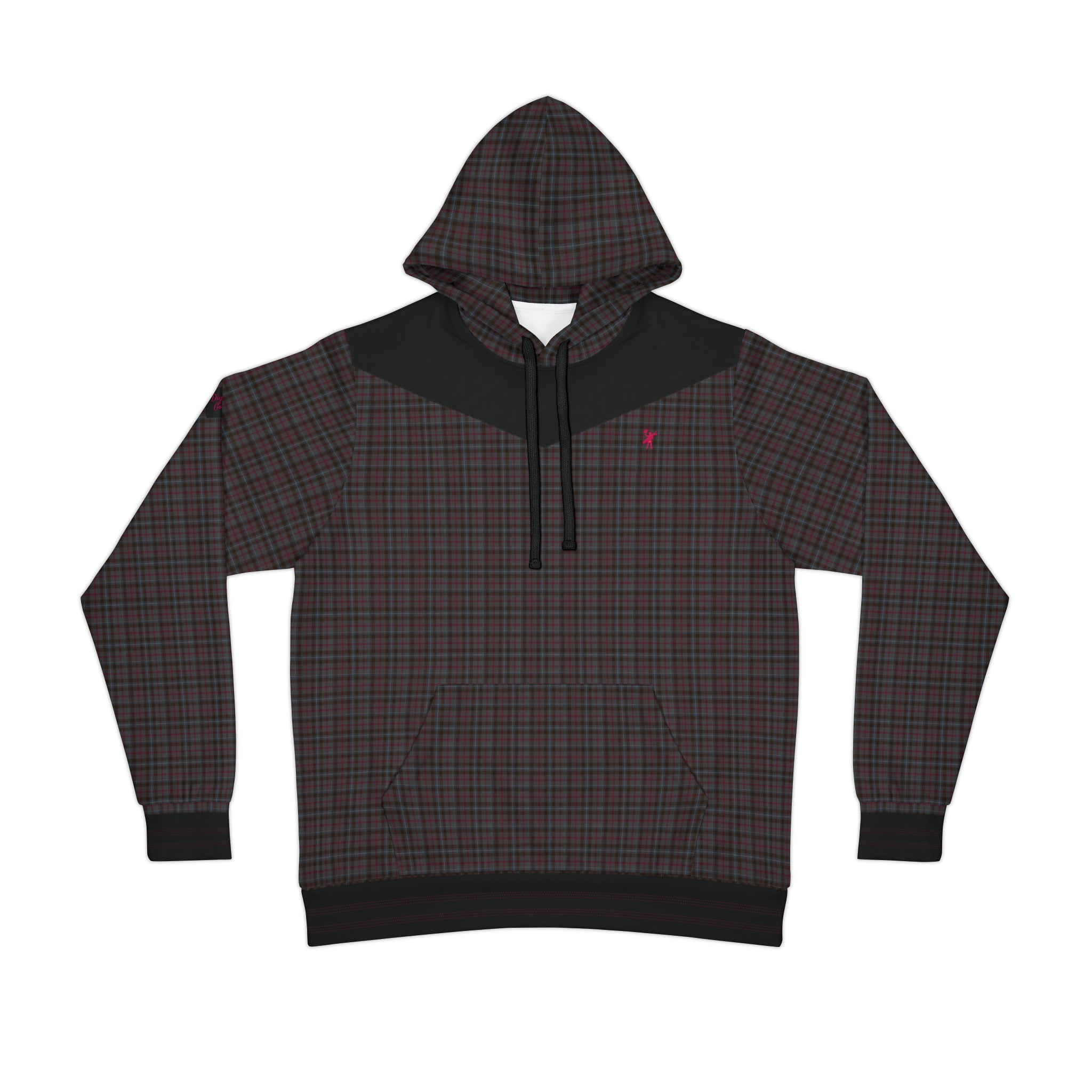 Front view of dark grey and red check patterned Digby Golf St Giles hoodie