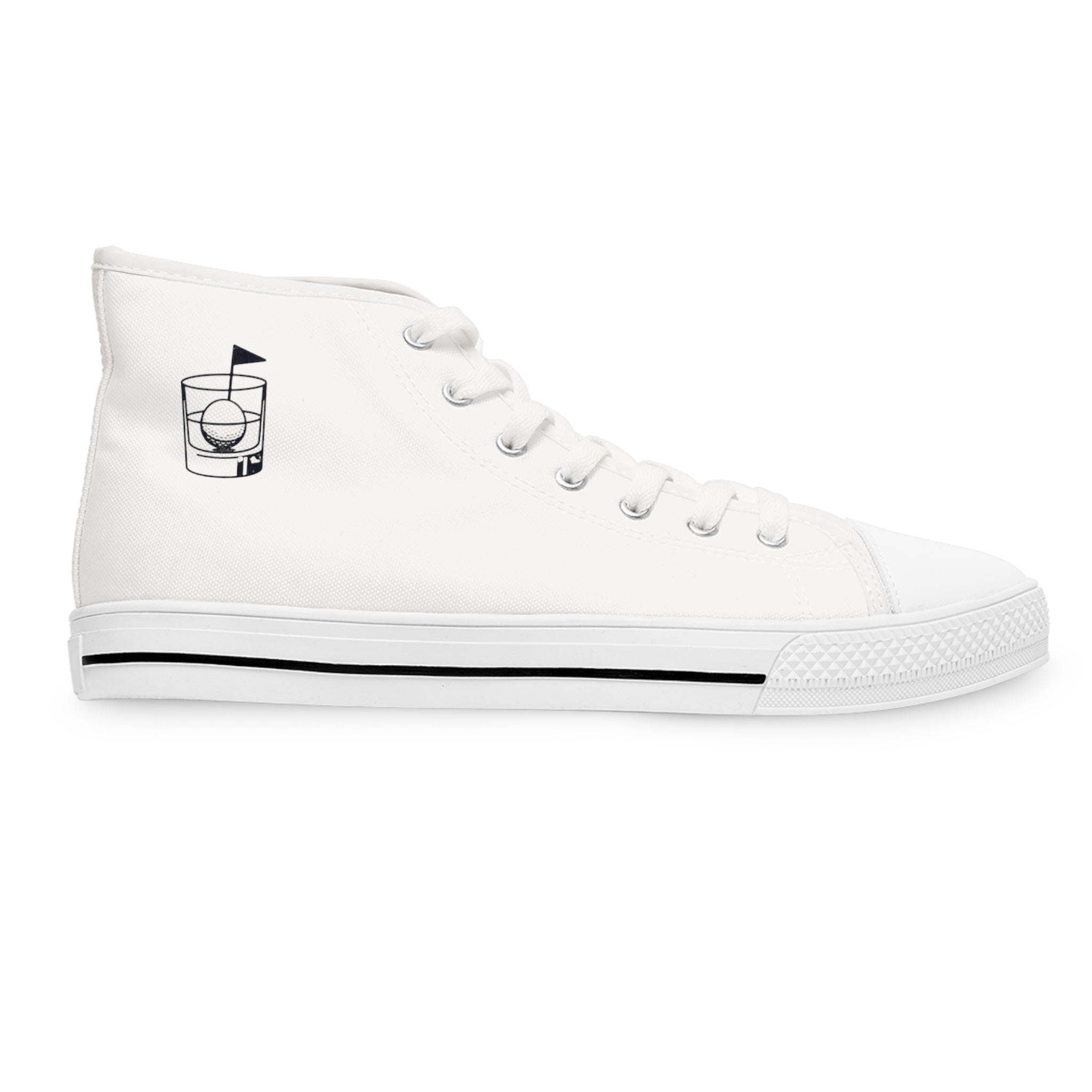 Digby Golf Women’s High Top Sneaker Side View of golf cocktail graphic in color White