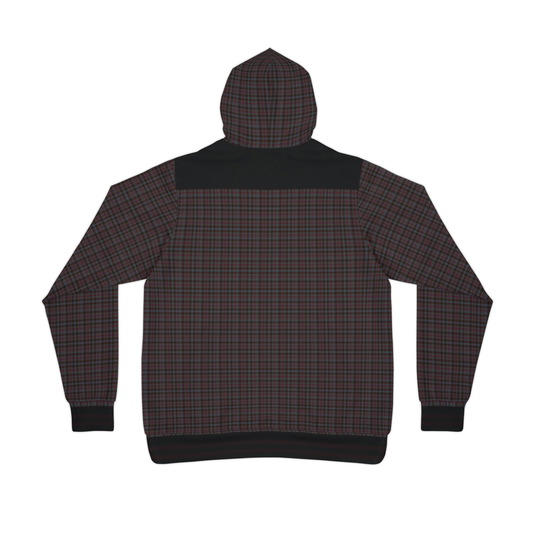 Rear view of dark grey and red check patterned Digby Golf St Giles hoodie