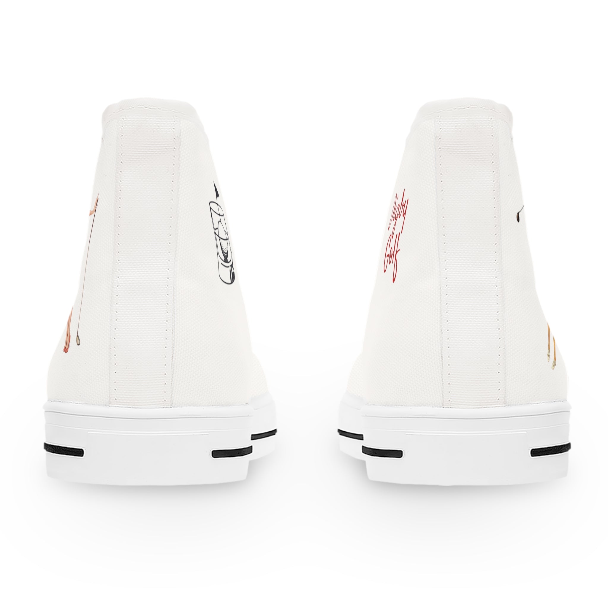 Digby Golf Women’s High Top Sneaker Rear View of 1950’s Pin Up Girl signature graphic in color White